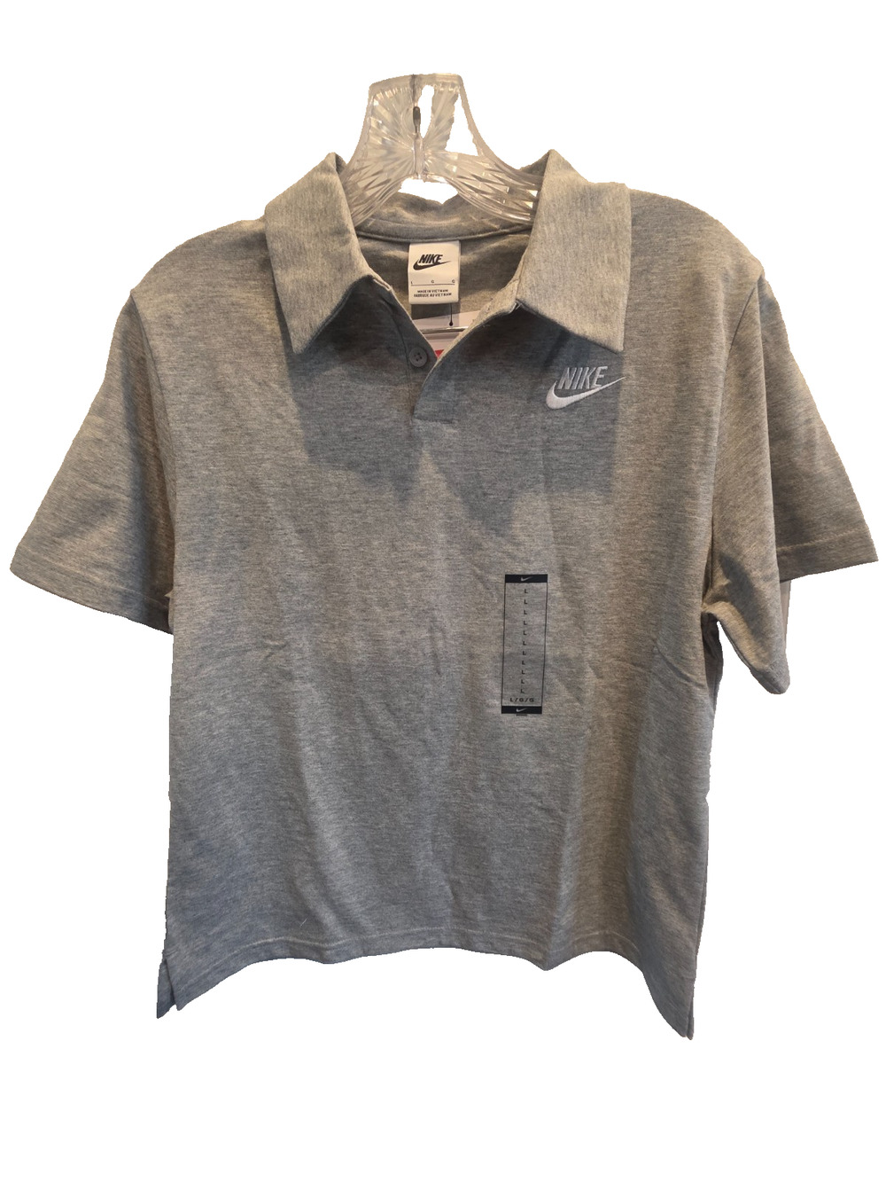 Preppy Sporty Nike Polo Kids L Gray Sportswear Club Cotton Heather Collared NWT